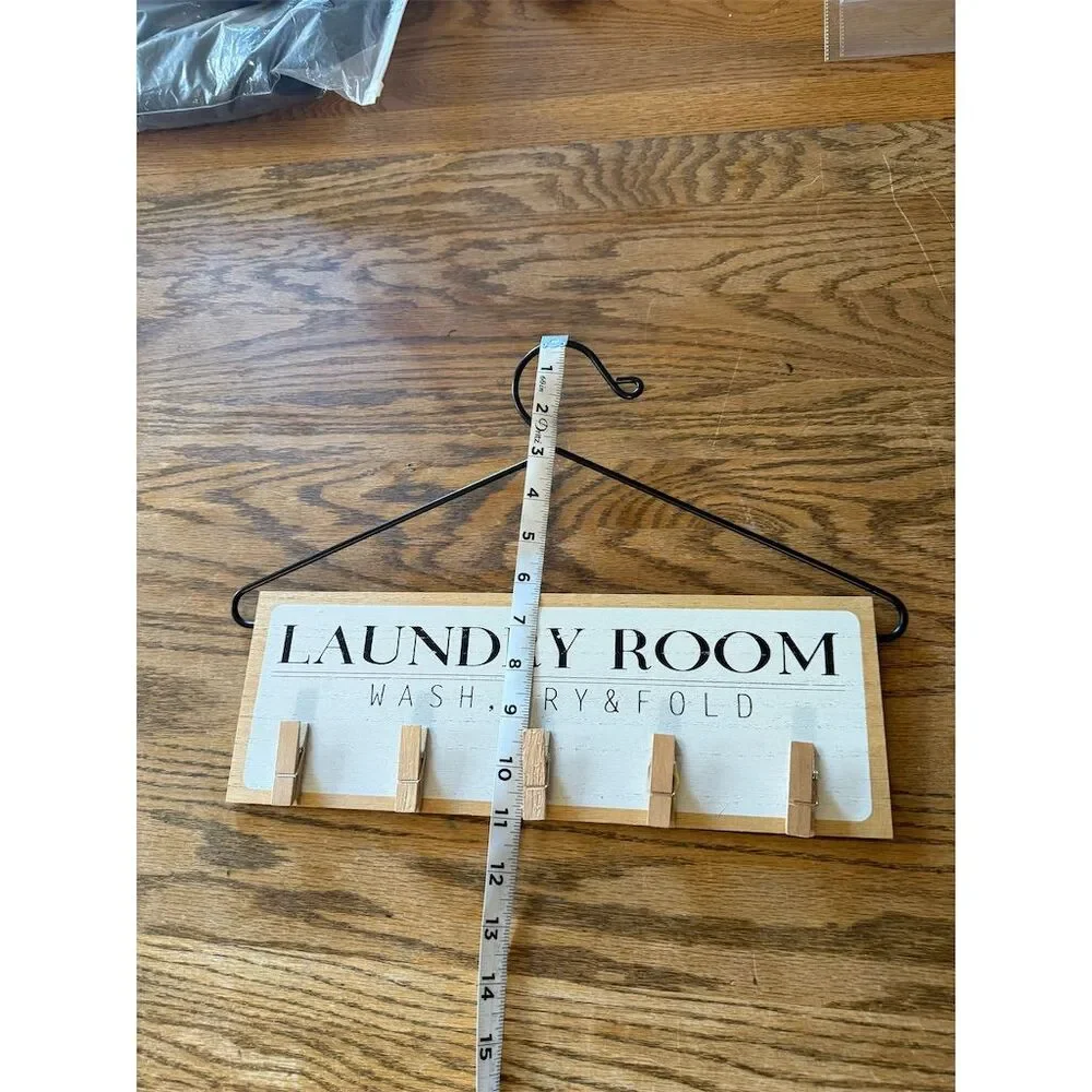 Jetec Rustic Laundry Room Sign with Clothespins & Hanger 16"x6" - Picture 3 of 3
